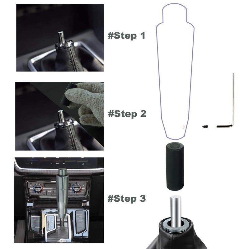 Lunsom Automatic Shift Knob Metal Car Shifting with Push Button Aluminum Alloy Shifter Lever Handle Long Stick Gear Head Fit Most Auto Transmission Vehicle (Titanium) - Image 3
